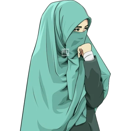 young woman, muslim, hijab anime, hijab cartoon, cartoon anime