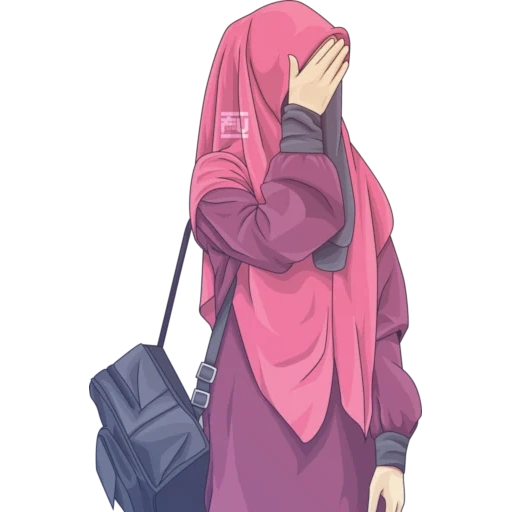 muslim, anime hijab, hijab cartoon, muslimischer anime, mädchen nervöser hijab anime