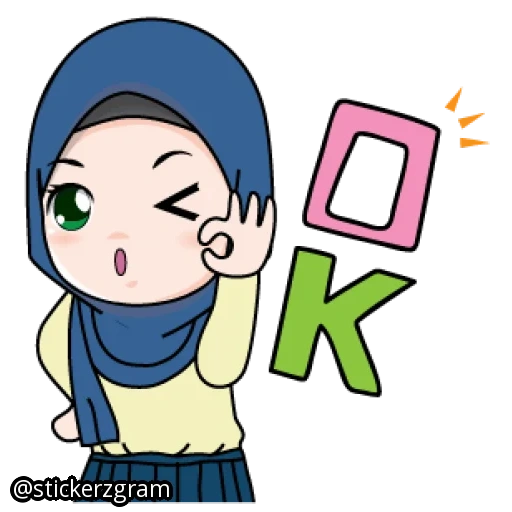 kartun, girl, muslim, islamic emoji, expression girl headscarf