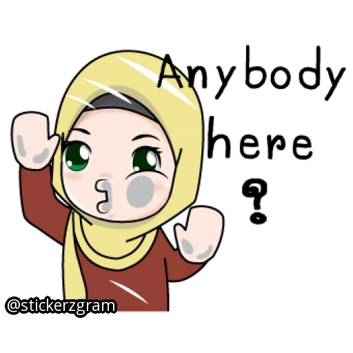 kartun, girl, muslim, girl with hijab, expression girl headscarf