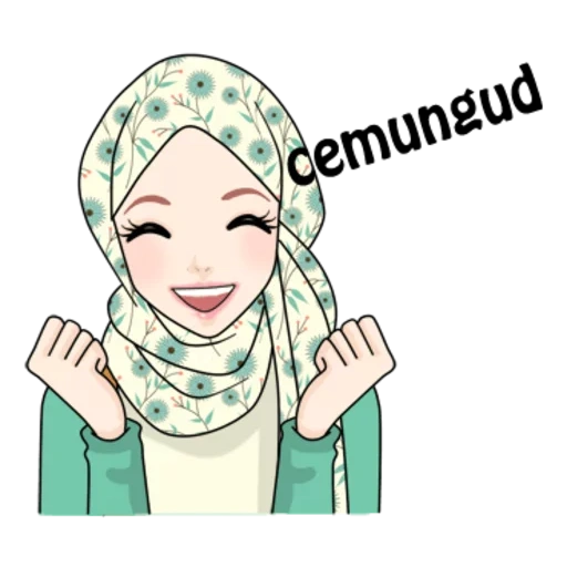 giovane donna, musulmano, compensare hijab, cartoon hijab, ragazza musulmana