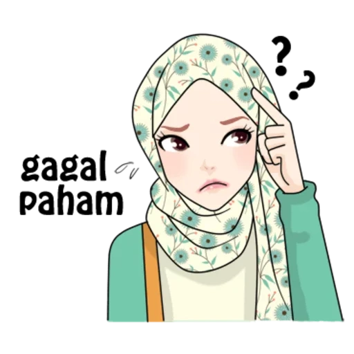 chica, mujer joven, dibujos animados de hijab, chica musulmana, hijab musulmán