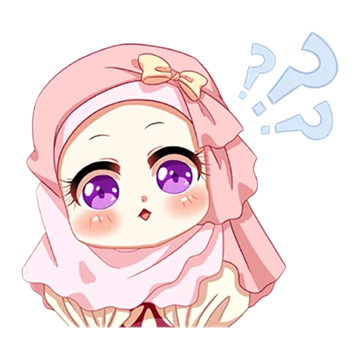 chibi, lenço de cabeça, menina, muçulmanos, cabeça de anime