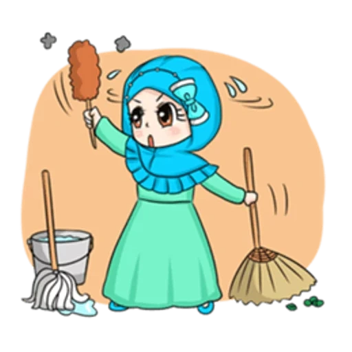 kartun, mujer joven, dibujos animados de hijab, chibi musulmán, mini caricatura hijabe