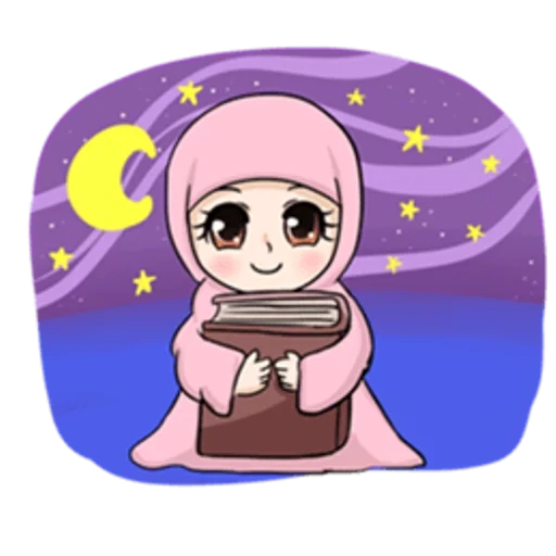 la ragazza, cartoon musulmano, ragazza musulmana, diario sheet per muslim, hijab girl vector davanti al computer