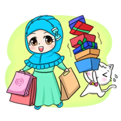 muçulmano, jilbab, jovem, cartoon hijab, desenho animado muçulmano