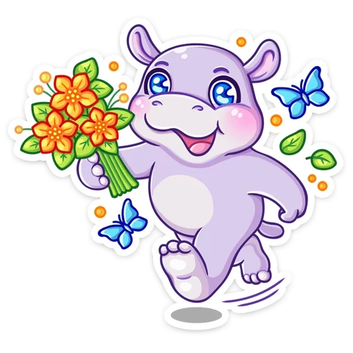hipopótamo, fechas de hipopótamo, hipopótamo con flores