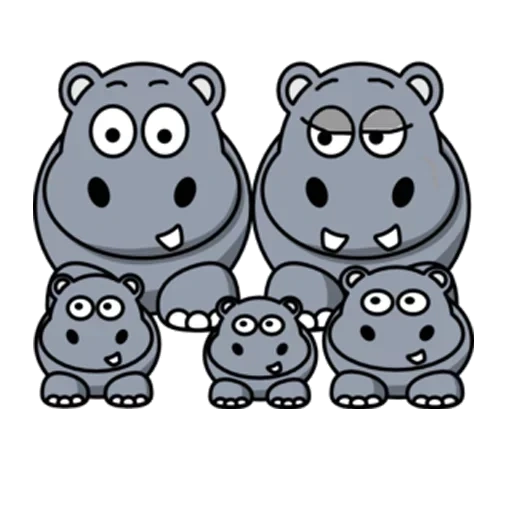 hippos, motif hippopotame, face d'hippopotame, cartoon hippopotame blanc, modèle de famille hippopotame