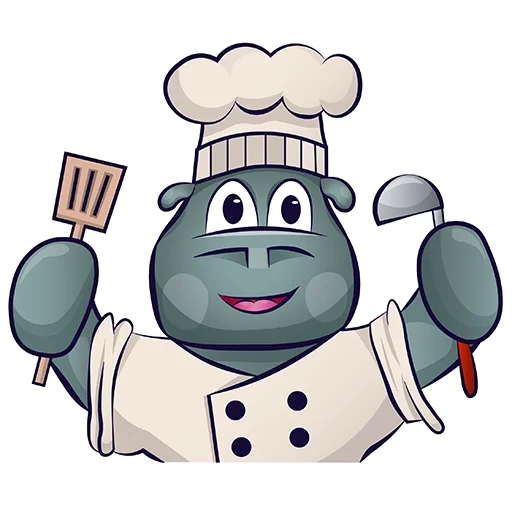 hipopótamo, cocinero, ilustración de cocinero, el chef de la caricatura de cocinero