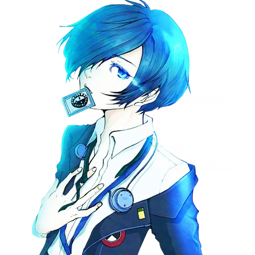 the guy with blue hair, makoto headphones person 3, guy with blue hair art, the guy with blue hair anime, anime boy with blue hair