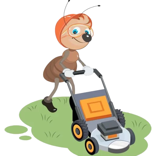 fourmi, tondeuse à gazon, le chariot est la fourmi, dessin de nettoyeurs de fourmis, fourmi
