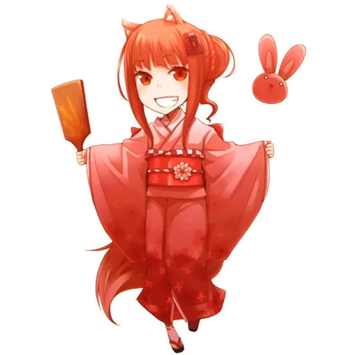 matando o assassino de akame, menina anime, lobo de especiarias, lobo vermelho de especiaria chibi