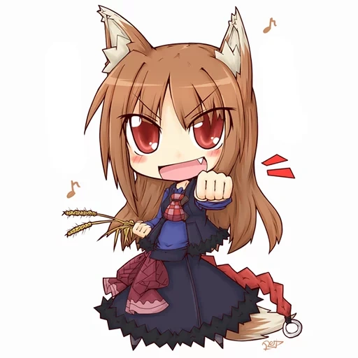 horo chibi, lobo de especiarias, holo wise chibi, lobo do spice chibi, especiarias de lobo de anime chibi