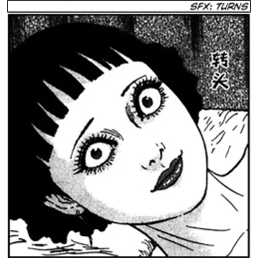 caricatures, mangahen, junji ito, personnages d'anime, fragments maléfiques de bandes dessinées