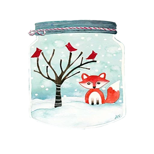 new year jars, new year jars with snow, new year's banks draw, new year's jar of watercolors, new year jars with snow hearts