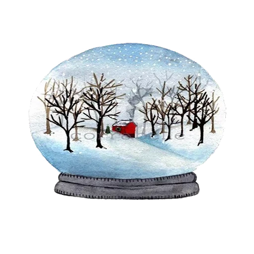 la palla con la neve, palla di neve, palla con acquerello di neve, acquerello a sfera di neve, dipinti di natale