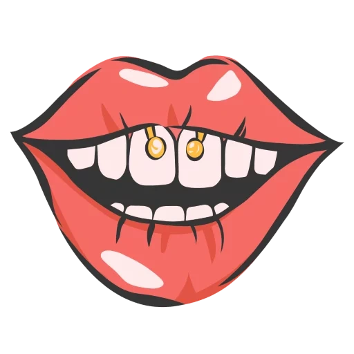 le labbra, modelli della bocca, con le labbra dei denti, cartoon delle labbra, puntura del labbro