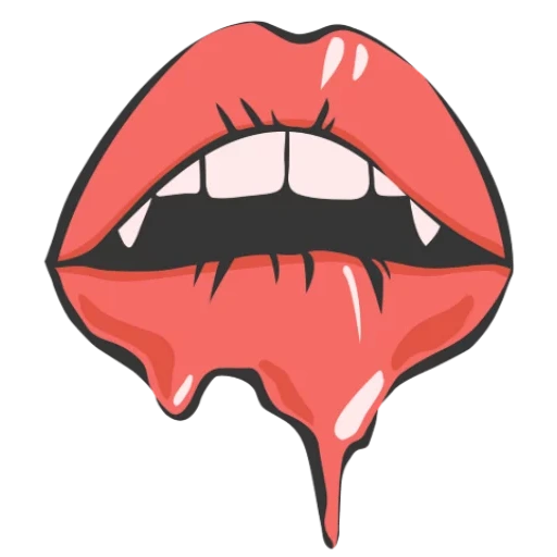 lip art, lip sticker, lip cartoon, doodle your tongue with your lips, on the red t-shirt the lips are black
