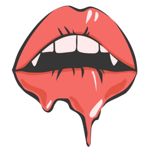 die kunst der lippen, aufkleber für die lippen, cartoon mit den lippen, graffiti der zunge mit den lippen, auf dem roten t-shirt sind die lippen schwarz