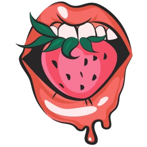 le labbra, grafica delle labbra, fragola pop art, colore delle labbra, pop art labbra fragola