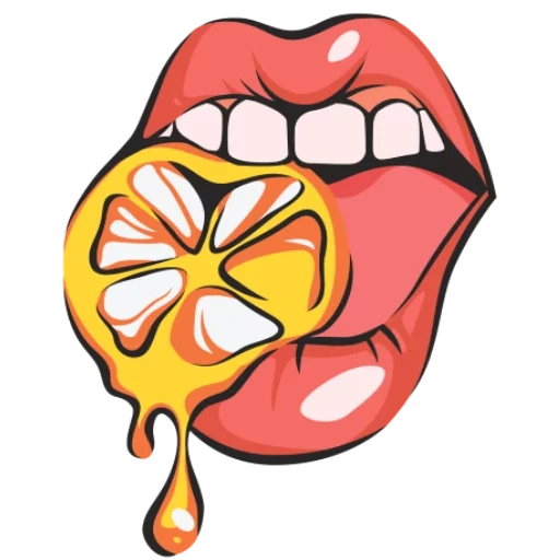 губы лаймом, фрукты стиле поп арт