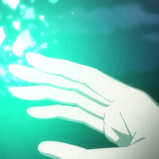 anime, tangan anime, tangan anime merentang, tangan bercahaya anime, hutan di mana kunang kunang berkedip