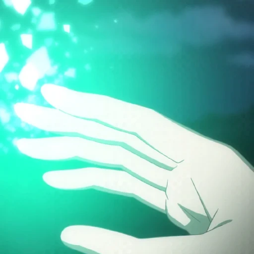 anime, hands anime, étirement de la main d'anime, mains lumineuses anime, forêt où les lucioles scintillent