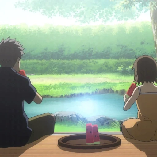 floresta de anime, captura de tela de anime, hotarubi no mori, captura de tela de verão de anime, vaga-lumes cintilantes da floresta de animação