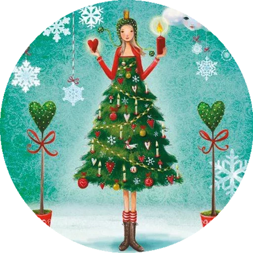 ёлка иллюстрация, елка рождественская, mary xmas фея 50 см новый год, иллюстрации художницы mila marquis, новогодние рождественские открытки