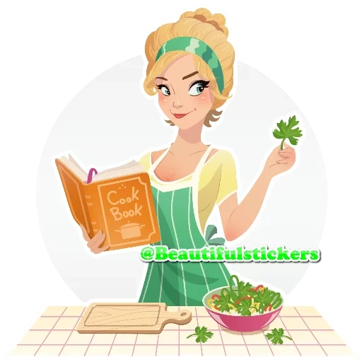 девушка еда, кулинарная книга, девушка готовит еду, хозяюшка кухне вектор, векторные иллюстрации