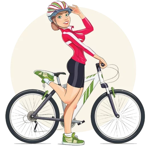 девочка велосипеде, на велосипеде рисунок, велосипедистка иллюстрация, блондинка велосипеде иллюстрация, векторная графика девушка велосипеде