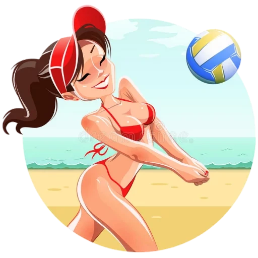 девушки пляже, пляжный волейбол, девушки волейбол, мультяшные девушки пляже