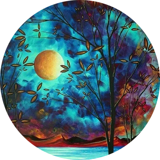 moon painting, pictures by the moon, round picture art moon, abstract paintings with oil, megan aroon duncanson paintings