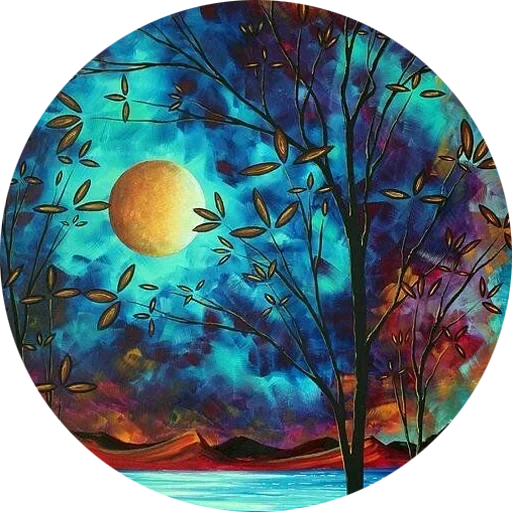 pintura da lua, pintura da lua, mês de arte de pintura redonda, pintura a óleo abstrata, fotos de megan aaron duncanson