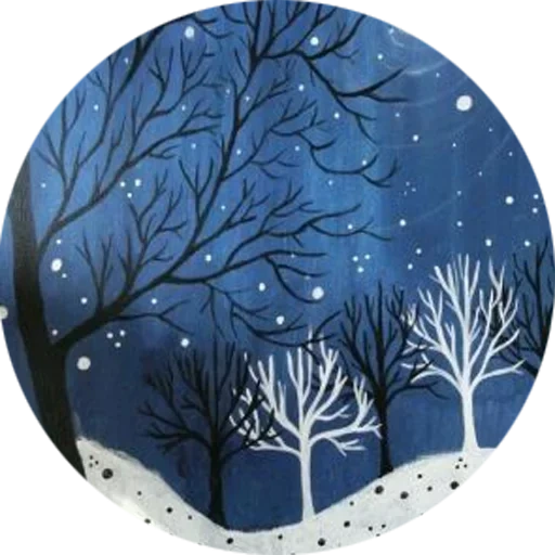 nieve de invierno, bosque de invierno, paisaje invernal, círculo de dibujo de invierno, paisaje invernal con gouache
