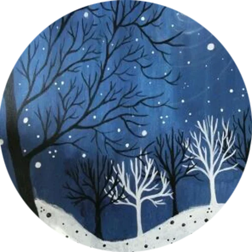 schnee im winter, winter forest, winterlandschaft, winter muster kreis, gouache landschaft im winter