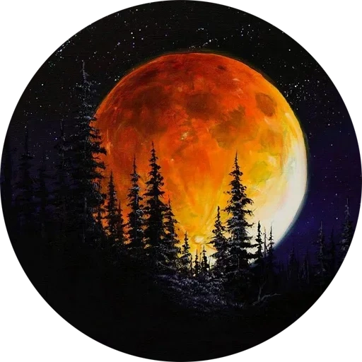 bild des mondes, gouache bei nacht, roter mond malerei