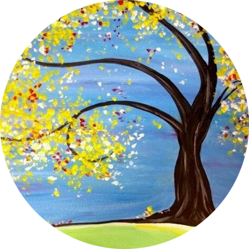 осень гуашью, дерево сезонов, дерево картина, искусство картины, рисуем осень гуашью