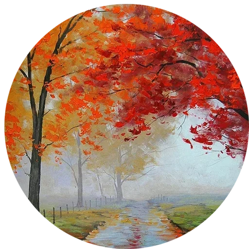 el otoño es redondo, imagen otoño, pintura al óleo, pintura de paisaje con aceite, naturaleza de la acuarela de otoño