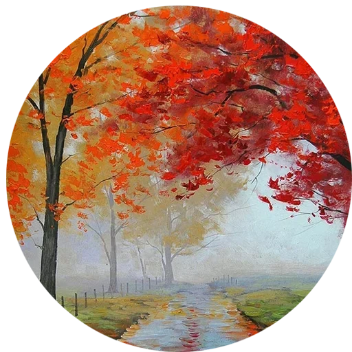 l'automne est rond, image automne, peinture à l'huile, peinture de paysage avec de l'huile, aquarelle d'automne de la nature