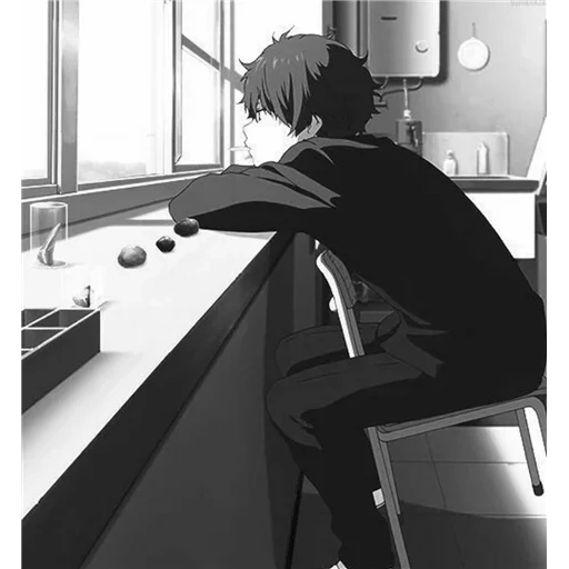 парни аниме, houtarou oreki, аниме парень у окна, аниме одинокий парень, грустный аниме парень