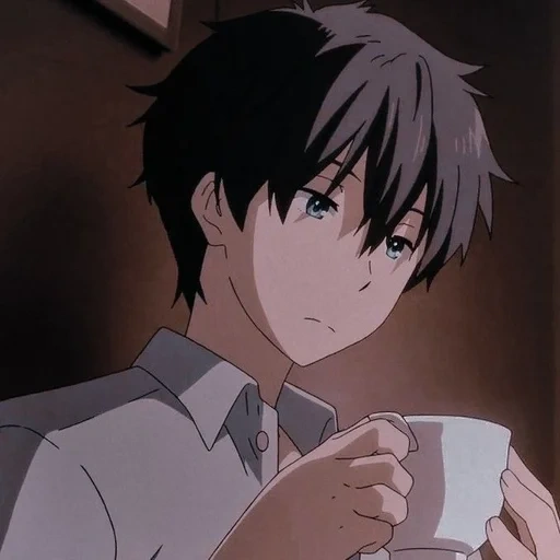 figure, cartoon cute, oreki houtarou, cartoon characters, anime boy aesthetics