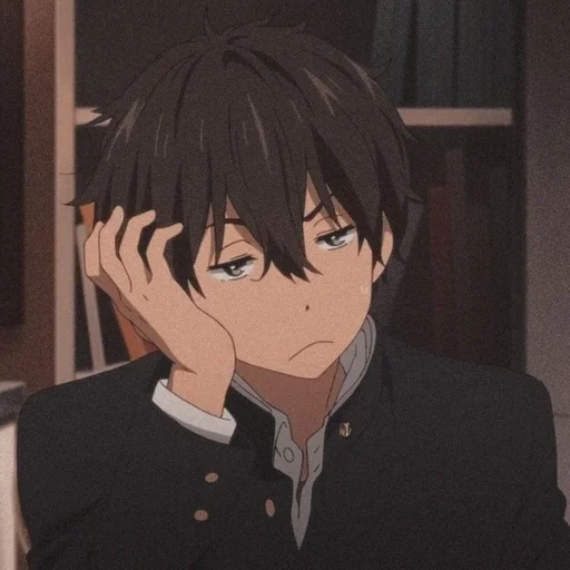 lovely cartoon, anime boy, sad animation, gray anime icon, cartoon character