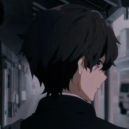 animation, figure, anime dark color, cartoon characters, sad cartoon guy