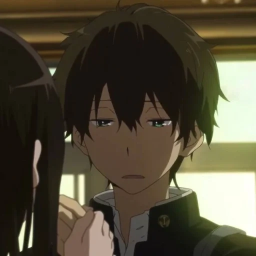 figura, animação hyouka, momento de animação, beijo de hyouka, papel de animação