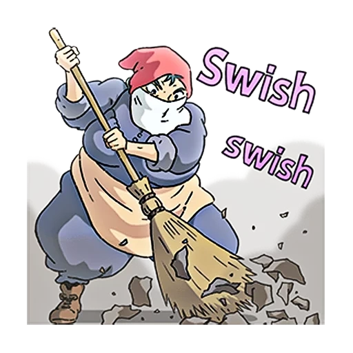 anime, cleaning woman, dust cleaning, evil cleaning lady, the walking castle of sophie is cleaned up