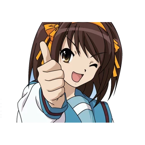 haruhi suzumiya, melancholy haruhi, anime finger up, haruhi suzumiy anime, melancholy haruhi suzumiya