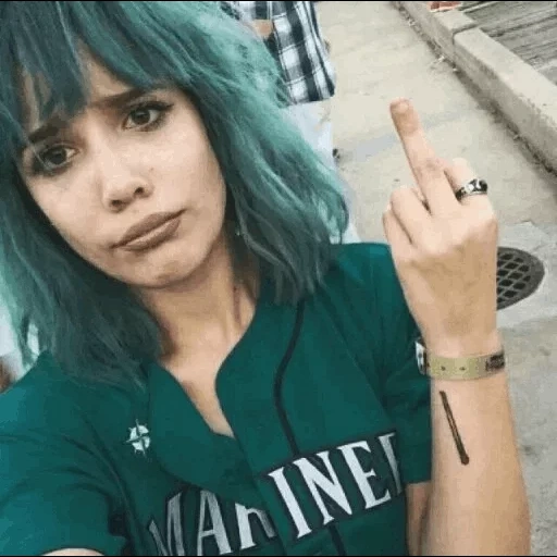 halsey, woman, young woman, halsey selfie, short blue hair