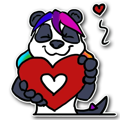panda doux, panda dans le cœur, le panda est un cœur, coeur de raton laveur, panda embrasse le cœur