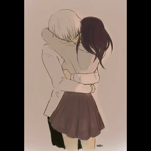pasangan anime, pelukan anime, pasangan anime yang cantik, pasangan itu memeluk seni, anime pelukan pasangan